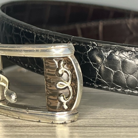 90's Alligator Croc Leather Belt with Silver Buckle and End Piece by Brighton